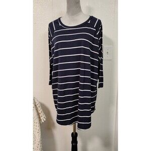Tickled Teal Top 3x Striped 3/4 Sleeve Nautical Navy Blue